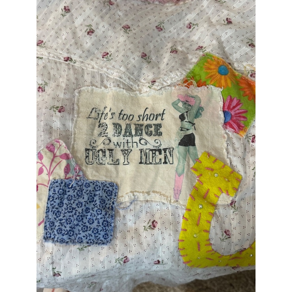 Kids‎ Floral Patchwork Shirt Novelty Applique Upcycled Hippie Vintage - Picture 6 of 6